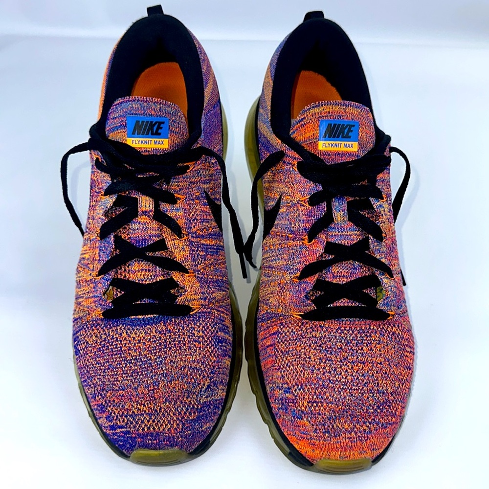 Nike Flyknit Max Running Shoes. Mens size 12.5. Multi Blue, Orange & Black.